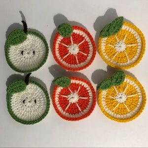 Set of 6 handmade crochet fruit coasters